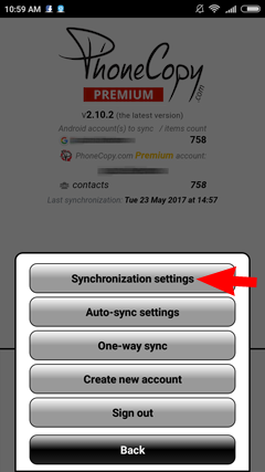 Select Synchronization settings