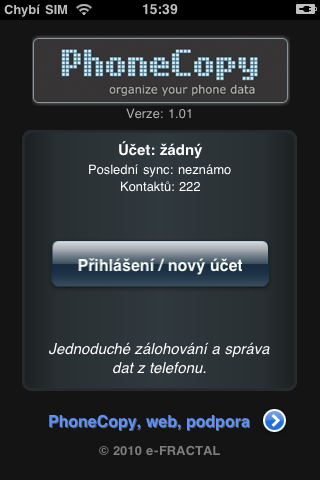 Stiskněte tlačítko Přihlášení/nový účet