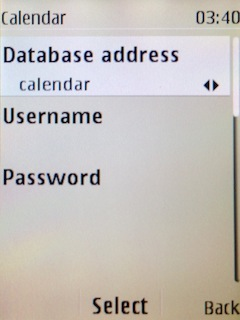 Do Database address napište Calendar