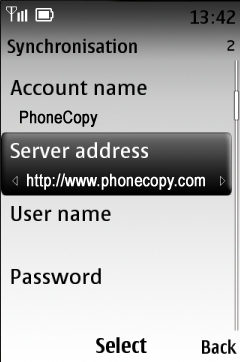 Napište http://www.phonecopy.com/sync do kolonky server address