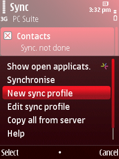 Vyberte New Sync Profile