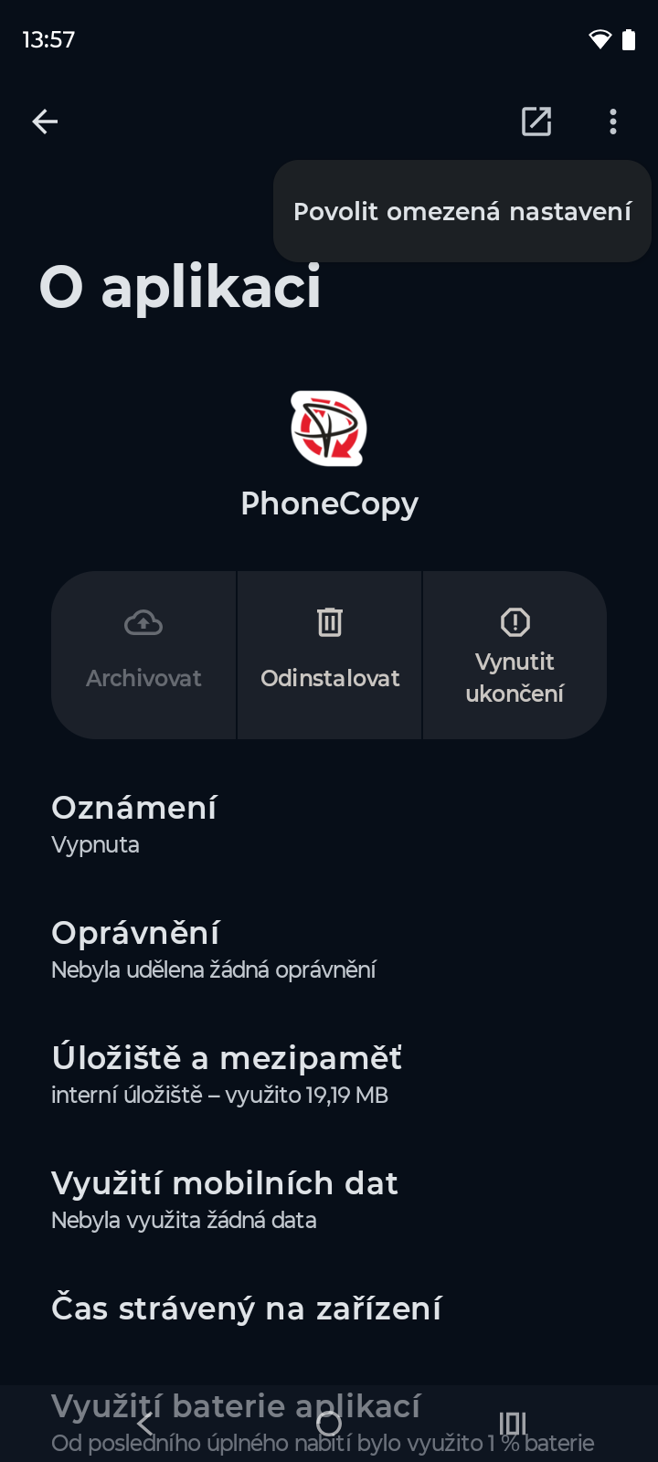 Povolit omezená nastavení