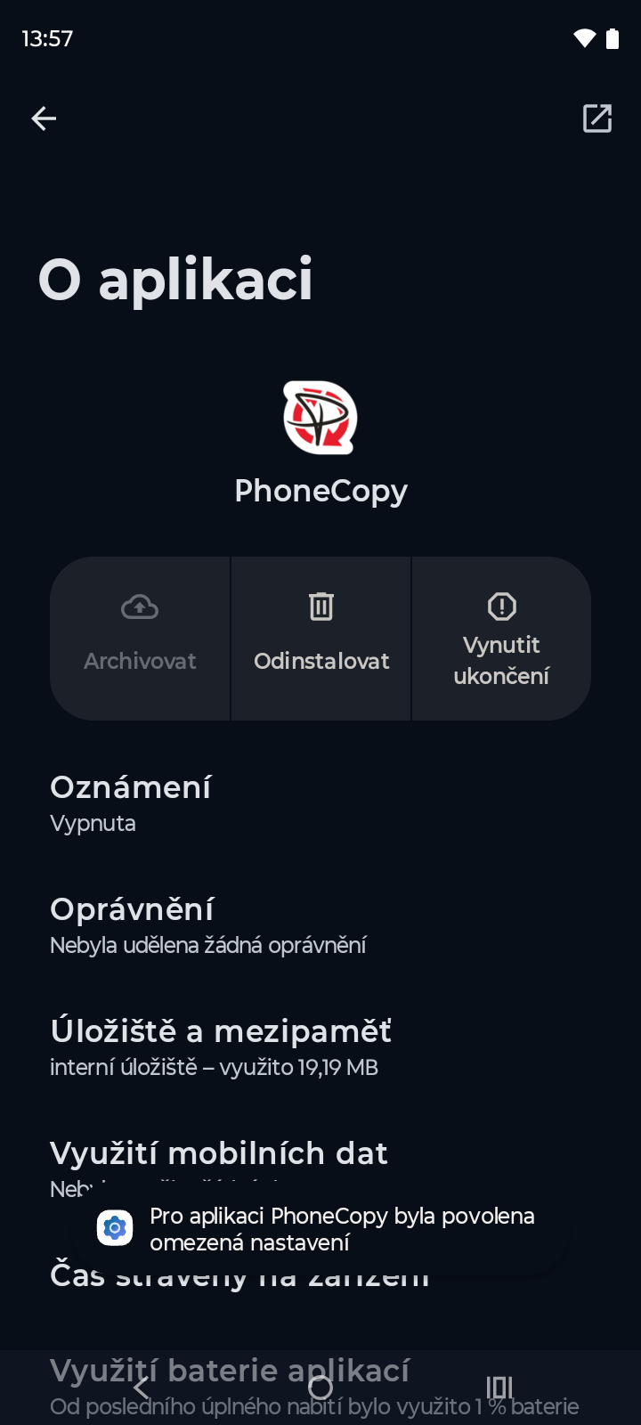 Omezená nastavení povolena
