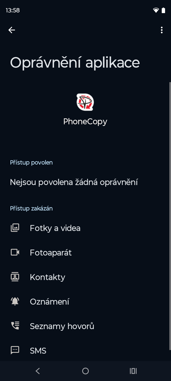 Nastavení přístupu k SMS