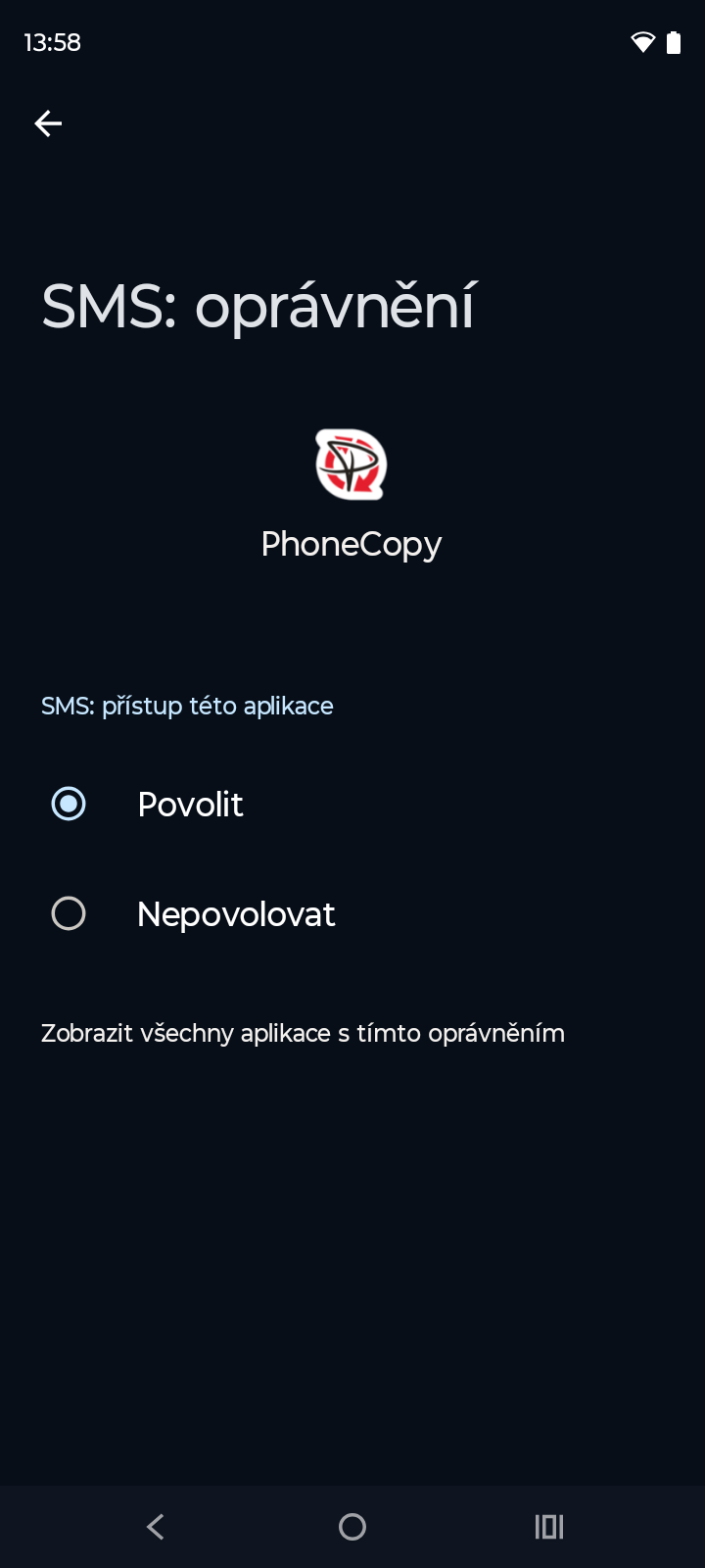 Povolení přístupu k SMS