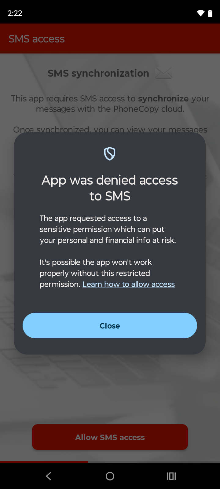 Warning message