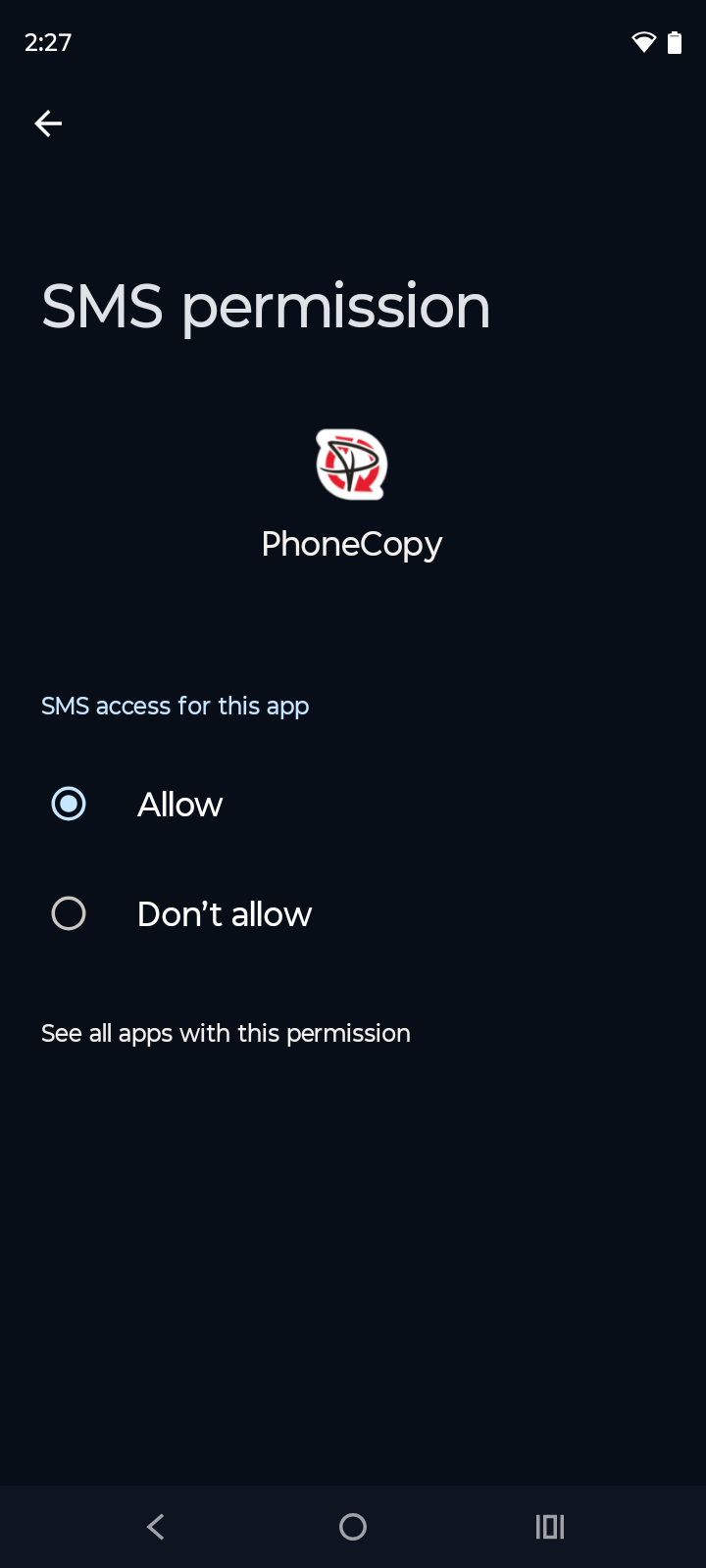 Allowing SMS access