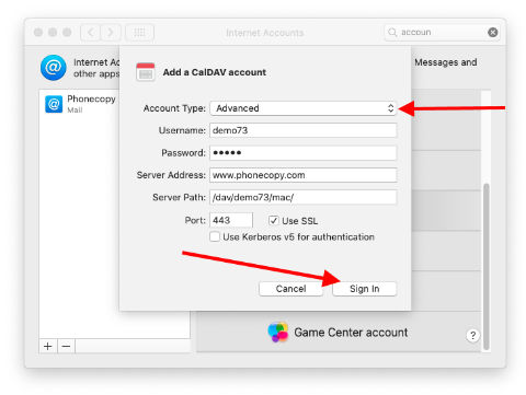 Caldav Account