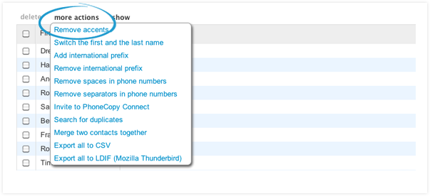 Choose what you wish to perform on the selected contacts