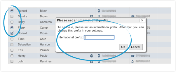 Enter international prefix