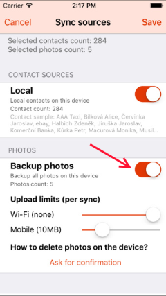 turn on Backup photos