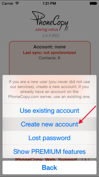 Choose Log into an new account