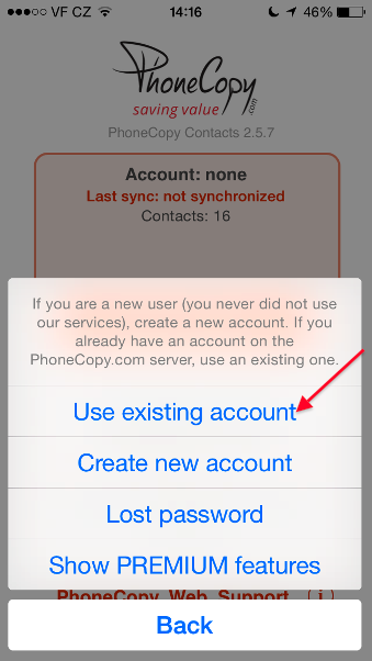 Choose Log into an existing account