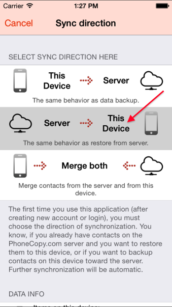 Select sync direction