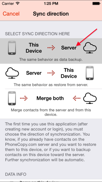 Select sync direction