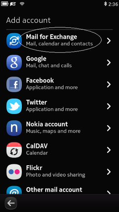 Select Mail for exchange