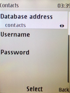 Do Database address napište contacts