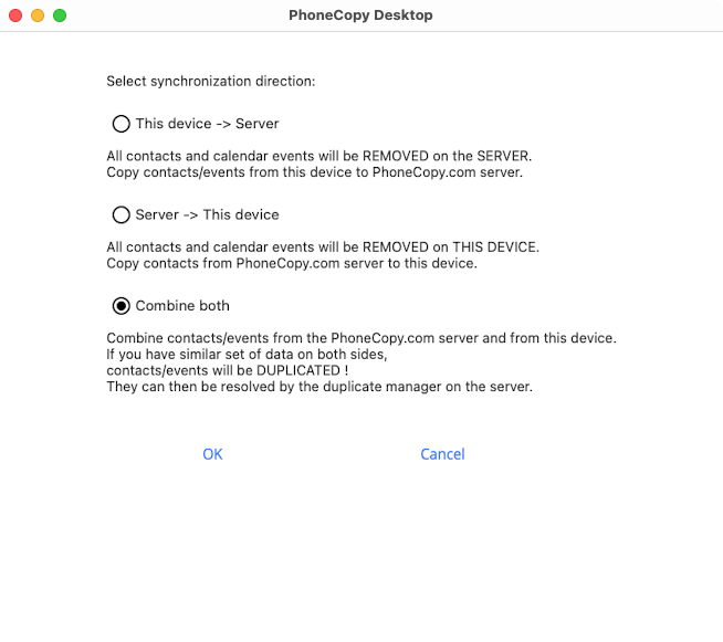 Synchronization direction