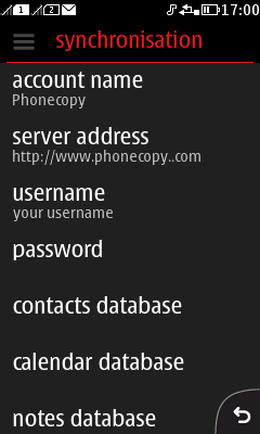 Zvolte Account name, server address, username and pasword