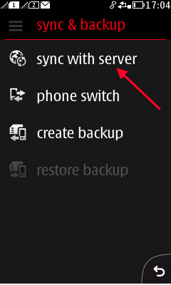 Vyberte Sync with server