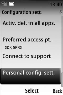 Zvolte Personal config. sett.