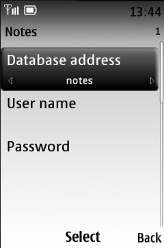 Napište Notes do kolonky Database address
