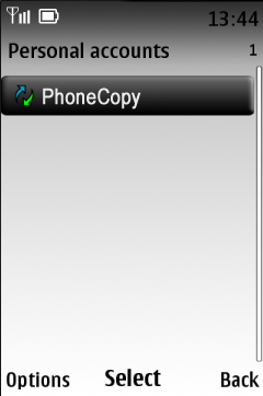 Jděte zpět do Personal accounts a vyberte PhoneCopy -Options