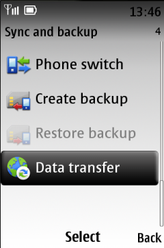 Vyberte Data transfer