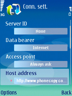 Napište http://www.phonecopy.com/sync do kolonky Host address