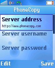 Type http://www.phonecopy.com/sync into the server address field