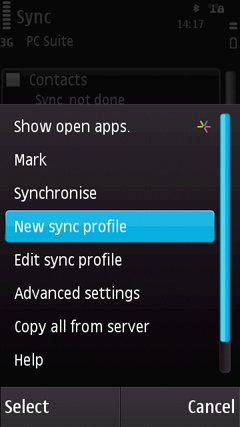 Zvolte New Sync Profile