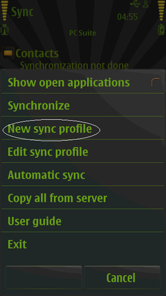 Select New Sync Profile