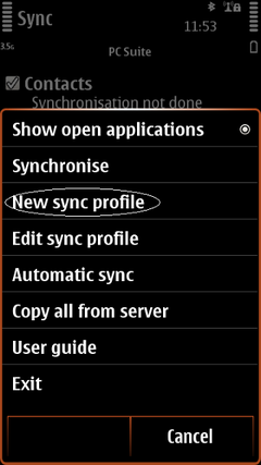 Zvolte New Sync Profile