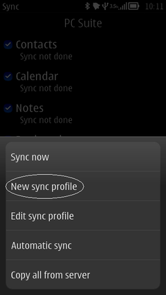 Zvolte New Sync Profile