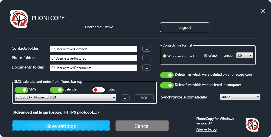 sms, calendar and notes